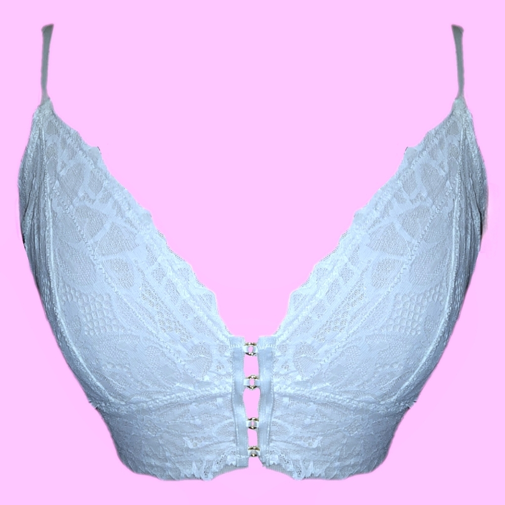 🆕Aerie Real Power Plunge Push Up Unlined Bra in White - Medium - NWT - Picture 2 of 6